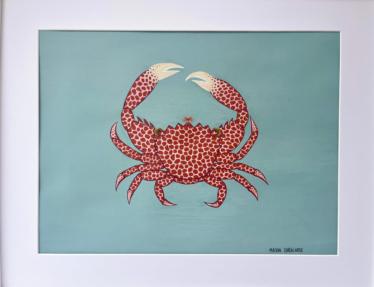 Peinture crabe corallicole à pois rouges